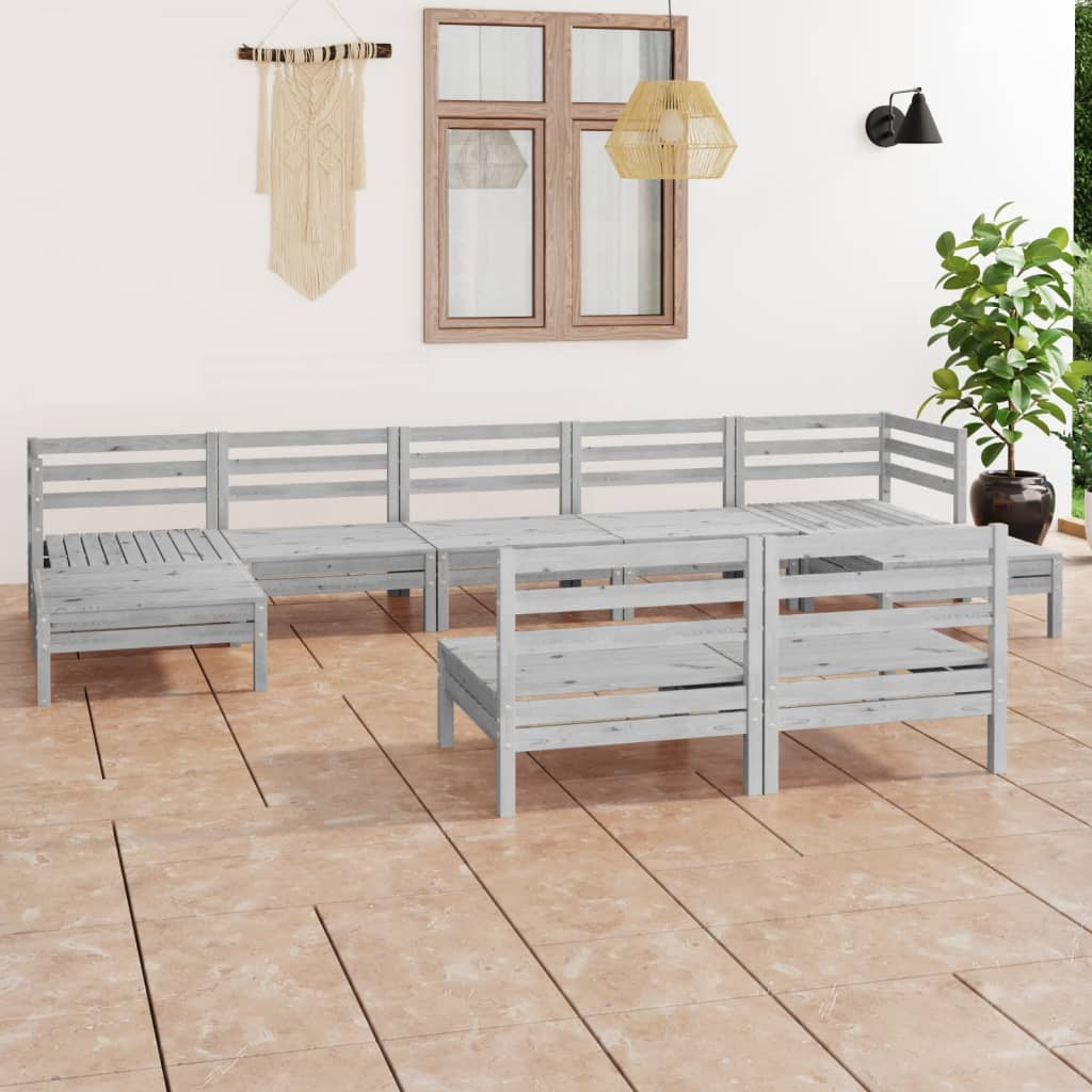 9-tlg. Garten-Lounge-Set Weiss Massivholz Kiefer